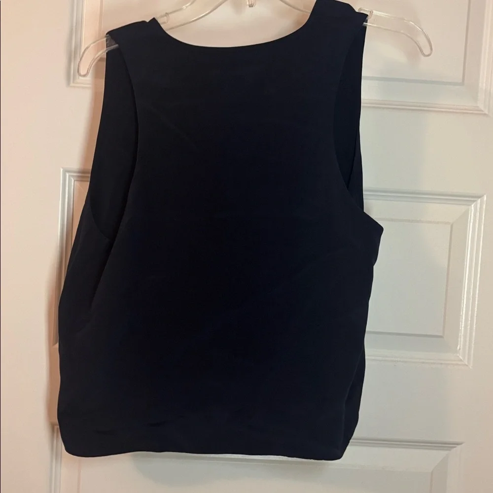 Annie Griffin Navy 100% Silk Open tailored Vest SZ L cropped work wear casual - Picture 2 of 11